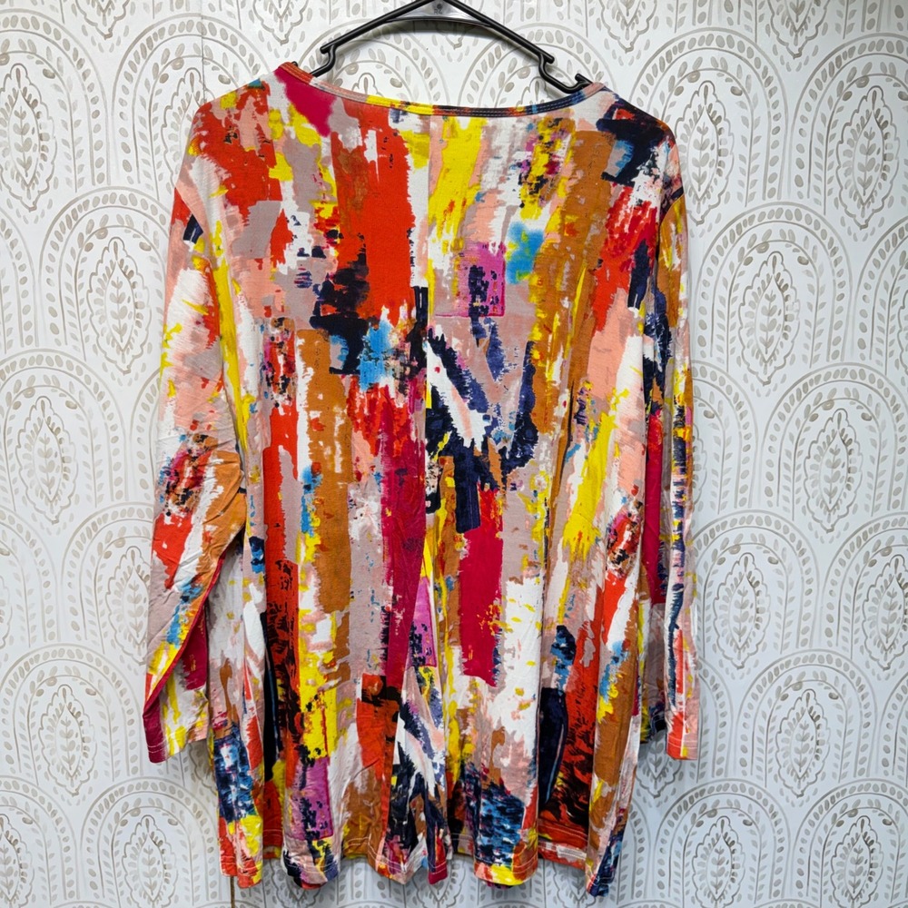 Parsley & Sage Top Womens XL Multi Abstract Brushstroke V-Neck 3/4 Sleeve Art - Picture 2 of 5